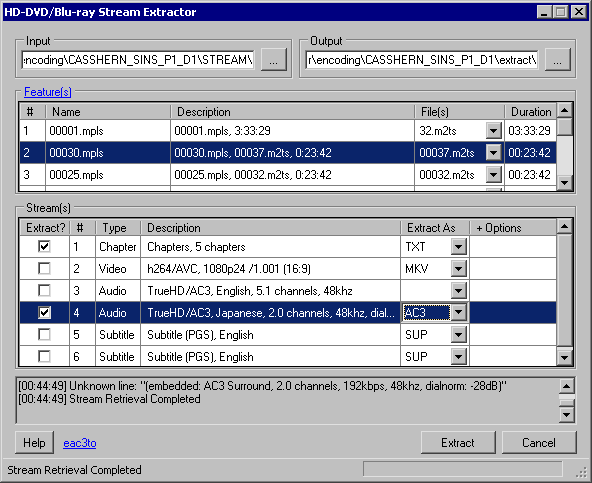 Screenshot of Blu-ray Stream Extractor